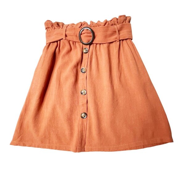 Everly Linen Blend Paper Bag Women’s Size M Burnt Orange Button Belted Skirt - Picture 8 of 8